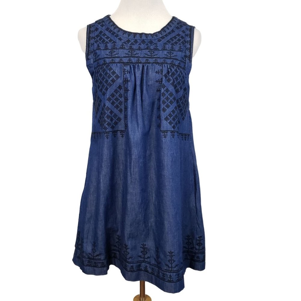 Honey Punch Women's Small Embroidered Chambray Tent Mini Length Dress